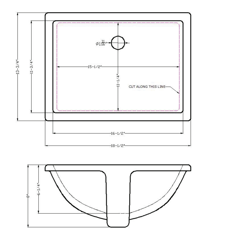 VANITY WHITE RECTANGLE PORCELAIN SINK 18X13