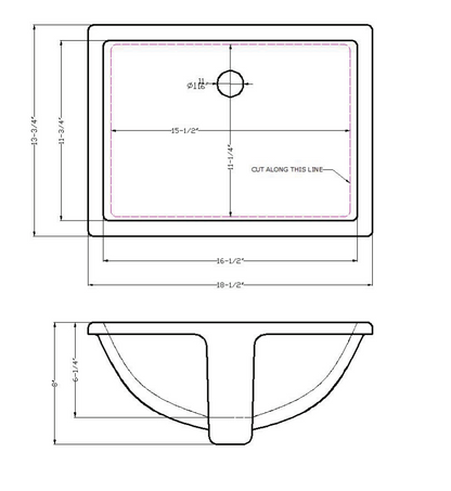 VANITY WHITE RECTANGLE PORCELAIN SINK 18X13