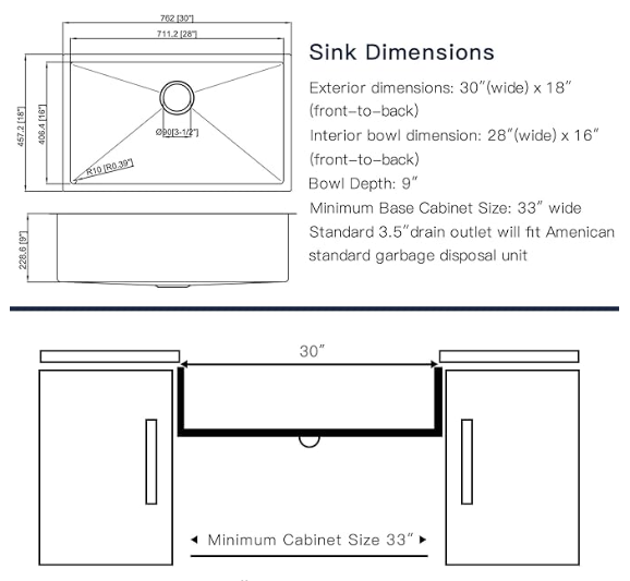 OX-URD30189-US Oxwiser Handmade Stainless Steel Kitchen Sink Kit