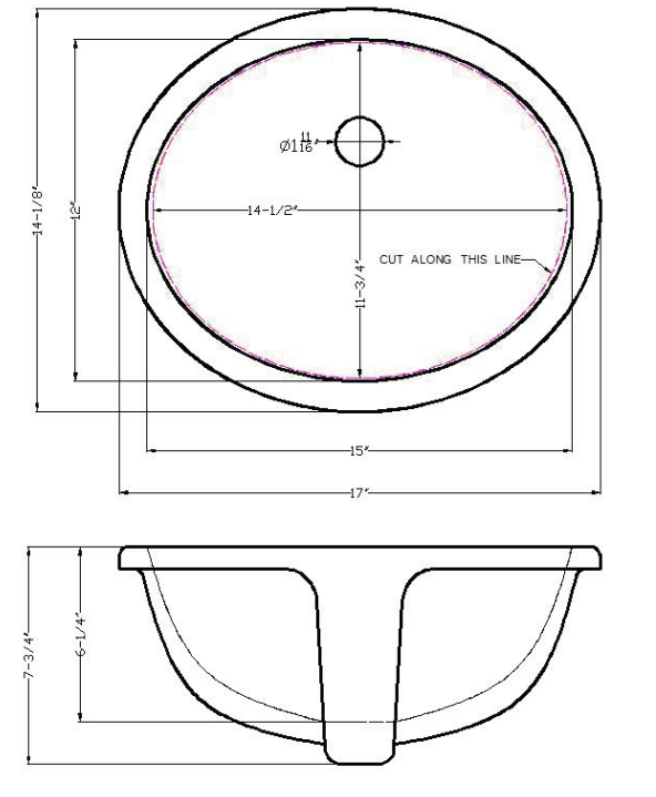 VANITY WHITE OVAL PORCELAIN 1512