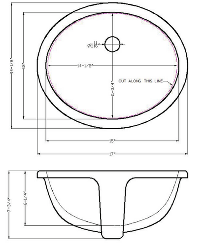 VANITY WHITE OVAL PORCELAIN 1512