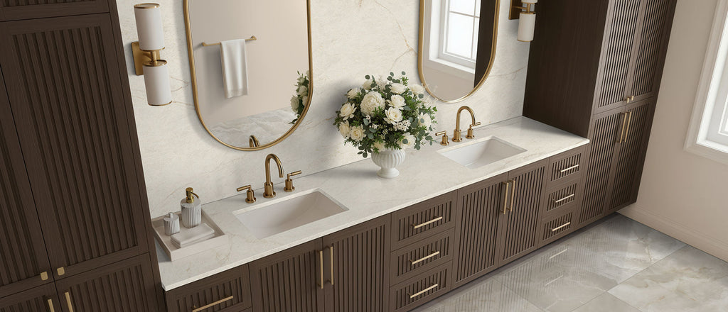 MSI Solitaj Brushed Quartz Countertop - Bathroom room scene