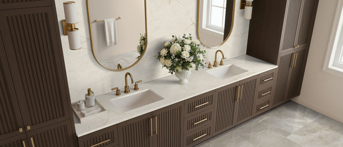 MSI Solitaj Brushed Quartz Countertop - Bathroom room scene